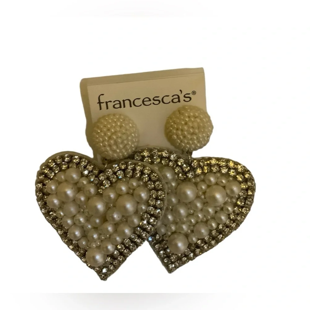 Francesca’s Heart Pearl and Rhinestone Earrings